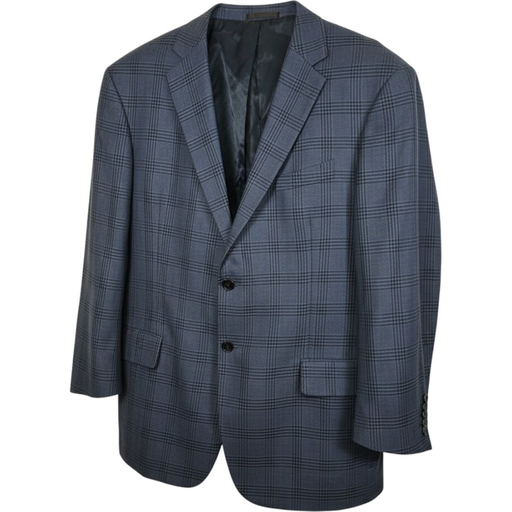 Kenneth Cole New York Mens 52R Blue Plaid 100% Wool Blazer Sport Coat KC32F